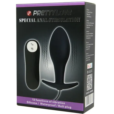 PRETTY LOVE - PLUG ANAL SILICONA FORMA ANCLA 12 MODOS VIBRACIÓN NEGRO