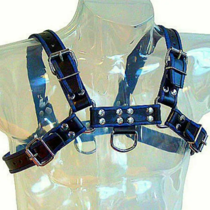 LEATHER BODY - ARNÉS CUERO AZUL Y NEGRO CHEST BULLDOG
