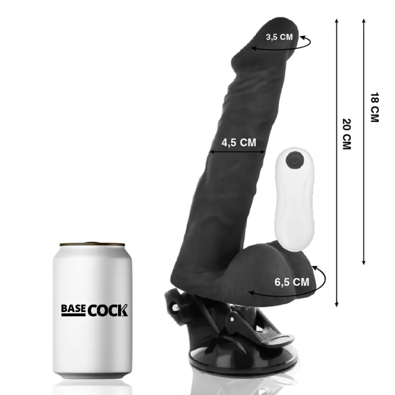 BASECOCK - VIBRADOR REALÍSTICO ARTICULABLE CONTROL REMOTO NEGRO 20 CM -O- 4.5 CM