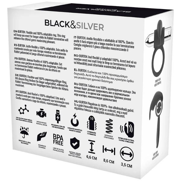 BLACK&SILVER - ANELLO RICARICABILE BURTON 10 MODALITÀ DI VIBRAZIONE