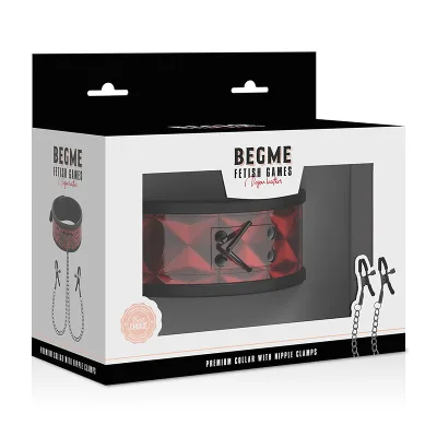 BEGME - COLLETTO RED EDITION CON MORSETTI PER CAPEZZOLI CON FODERA IN NEOPRENE
