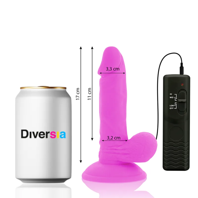 DIVERSIA - DILDO REALÍSTICO FLEXIBLE CON VIBRACIÓN MORADO 17 CM -O- 3.3 CM