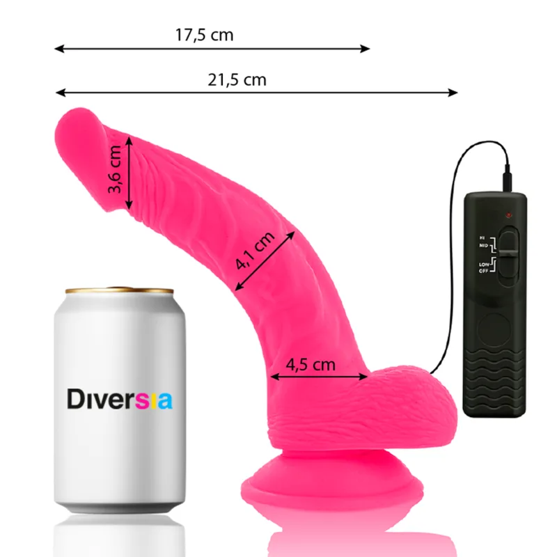 DIVERSIA - DILDO REALÍSTICO FLEXIBLE CON VIBRACIÓN ROSA 21.5 CM -O- 4.5 CM