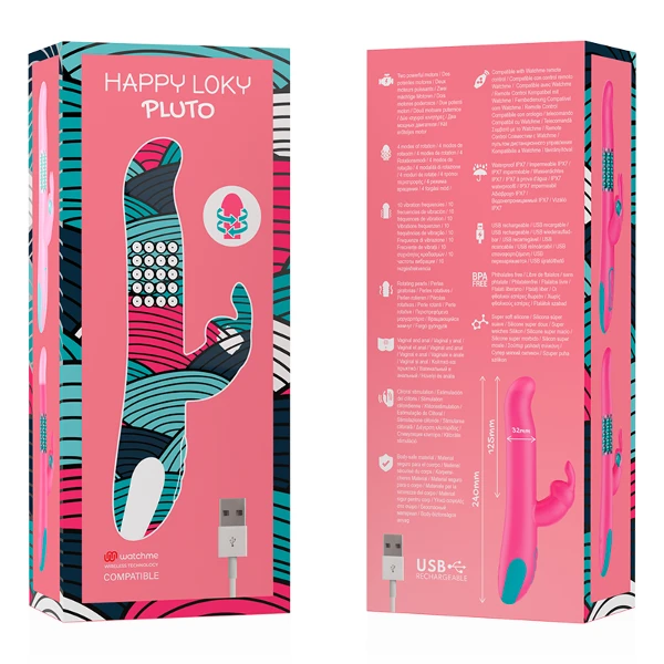 HAPPY LOKY - PLUTO VIBRATORE RABBIT E ROTATORE + TELECOMANDO WATCHME