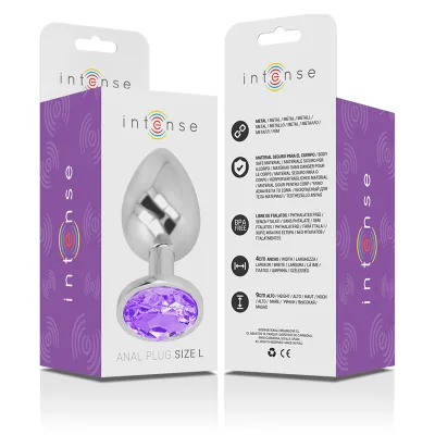 INTENSE - PLUG ANALE IN METALLO ALLUMINIO CON CRISTALLO VIOLA MISURA L