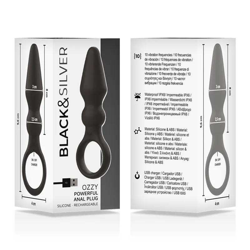 BLACK&SILVER - OZZY POTENTE VIBRADOR PLUG ANAL SILICONA