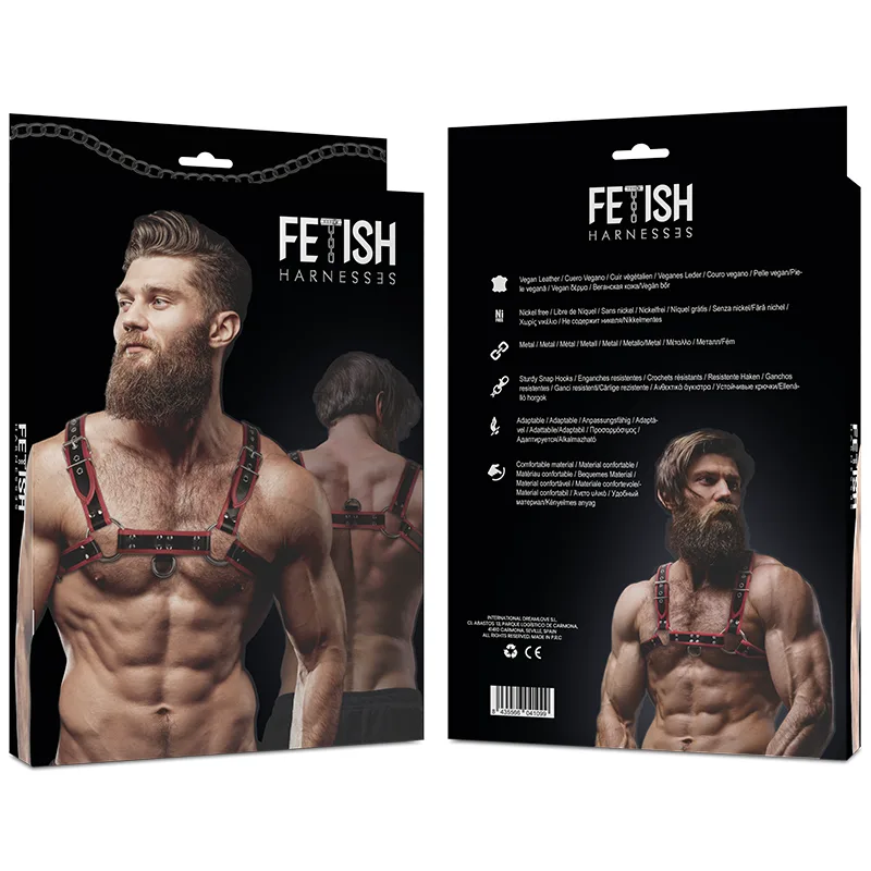 FETISH SUBMISSIVE ATTITUDINE - IMBRACATURA PER IL PETTO IN ECOPELLE DA UOMO NERA/ROSSA