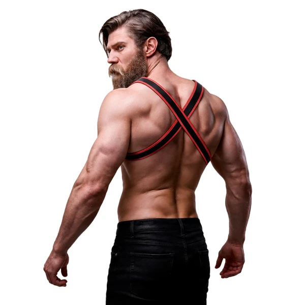 FETISH SUBMISSIVE ATTITUDE - ARNÉS BULLDOG ECOPIEL PECHO HOMBRE NEGRO/ROJO