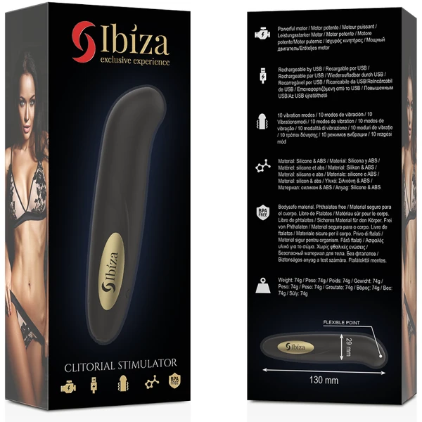 IBIZA - STIMOLATORE CLITORIDE CARICATORE USB 10 MODALIT VIBRAZIONE DORATO 13 X 2,9 CM