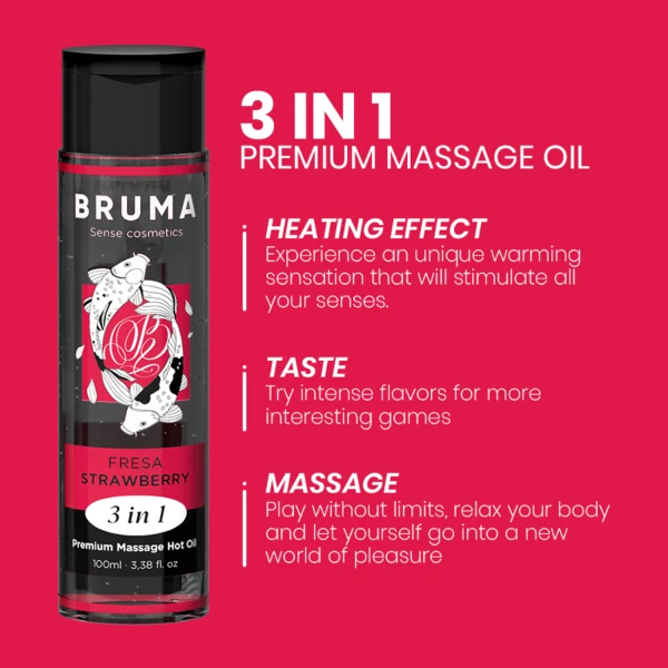 BRUMA - OLIO DA MASSAGGIO PREMIUM EFFETTO CALORE SAPORE FRAGOLA 3 IN 1 - 100 ML