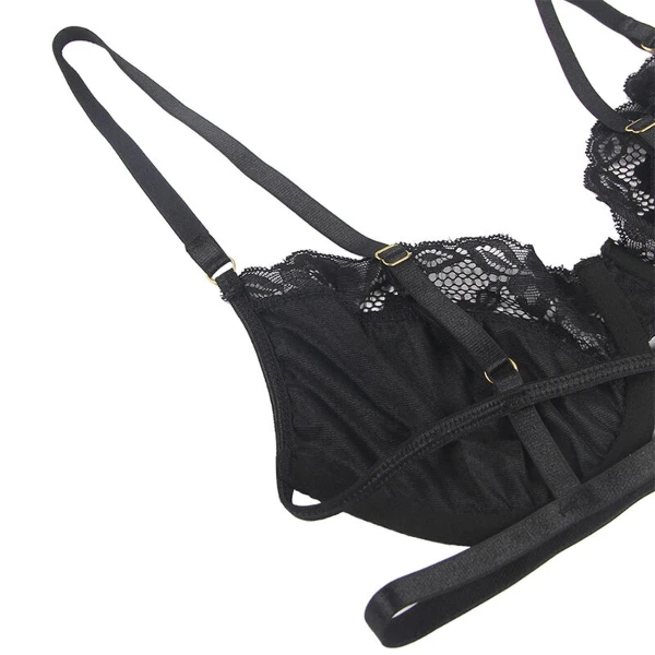 SUBBLIME - SET 3 PEZZI REGGISENO + PERIZOMA + GIARRETTIERA IN PIZZO NERO L/XL