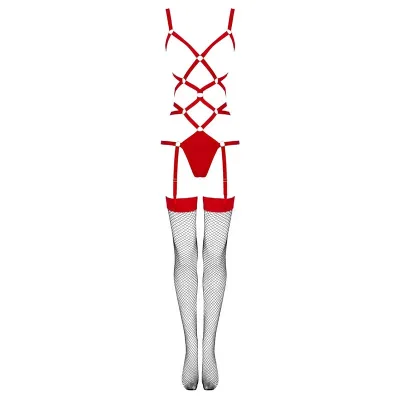 LIVCO CORSETTI FASHION - THIARA LC 20213 SET BODY + CALZE ROSSO L/XL