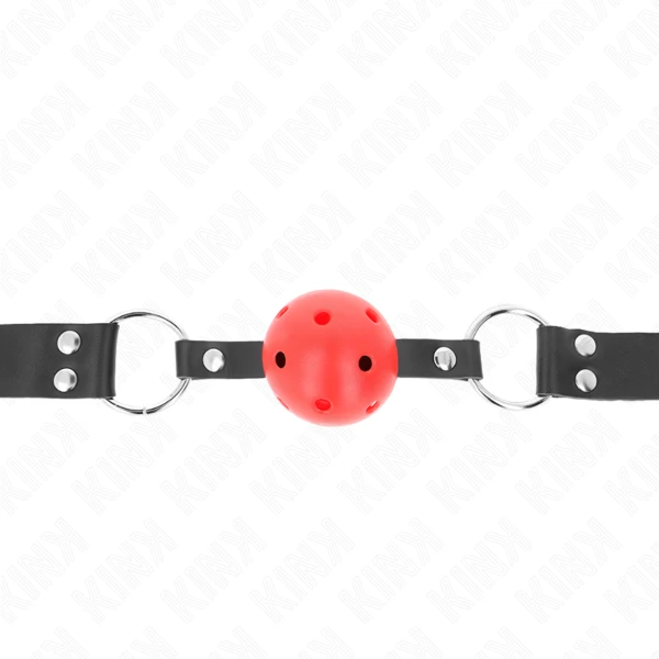 KINK - MORDAZA DE BOLA 4 CM TRANSPIRABLE CON DOBLE REMACHE ROJO 62 x 2.5 CM AJUSTABLE 42-58 CM