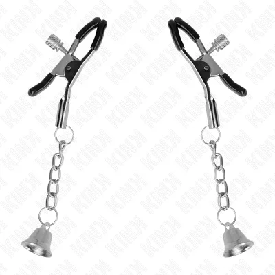 KINK - PINZAS PARA PEZONES CON COLGANTE DE CAMPANA PLATEADO 6 CM