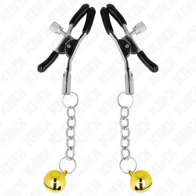 KINK - PINZAS PARA PEZONES CON COLGANTE DE CASCABEL DORADO 6 CM