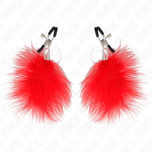 KINK - PINZAS PARA PEZONES CON PLUMA ROJO 7 CM