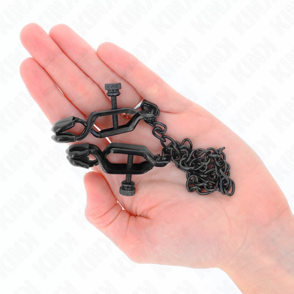 KINK - PINZAS PARA PEZONES PLANAS NEGRO CON CADENA NEGRO 30 CM