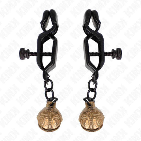KINK - PINZAS PARA PEZONES PLANAS NEGRO CON CASCABEL 7 CM