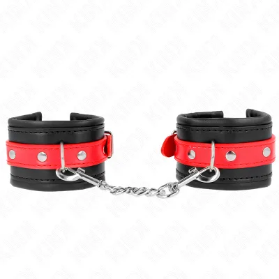 KINK - MUÑEQUERAS NEGRO CON CORREA ROJO AJUSTABLE 17-28 CM X 6 CM