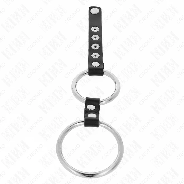 KINK - ANILLO PENE METAL DOBLE 3.8 CM A 5 CM CONECTADOS CON CUERO