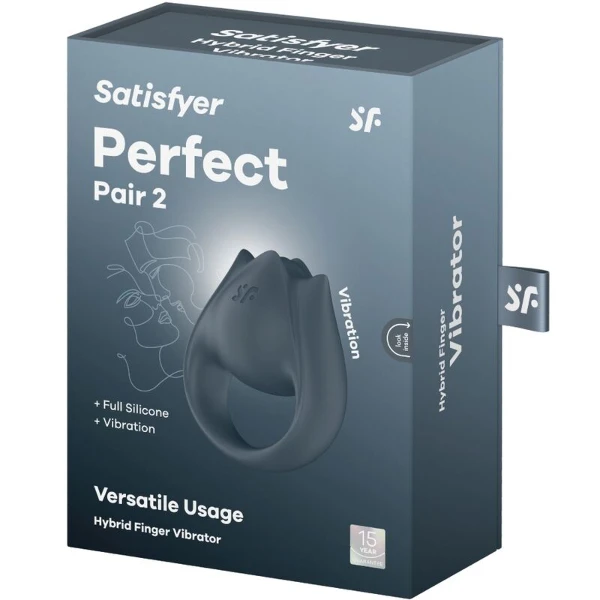 SATISFYER - PERFECT PAIR 2 MULTIVIBRATORE 2 IN 1 ANELLO PER PENE E STIMOLATORE PER DITA GRIGIO