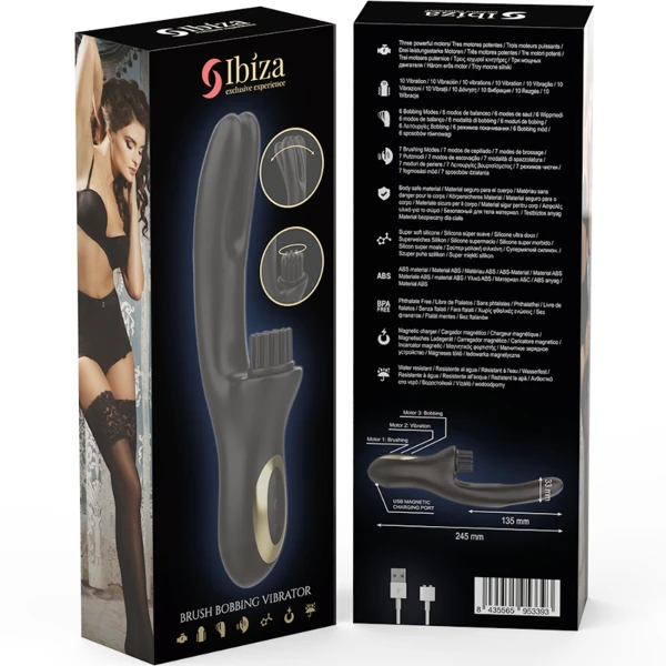 IBIZA - VIBRATORE CLITORIALE MULTICELLULARE E DOPPIA ONDA CON SPAZZOLA RABITT HI-TECH