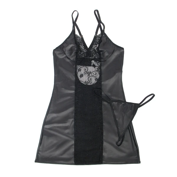 SUBBLIME - 954178 VESTIDO + TANGA CUERO NEGRO L/XL