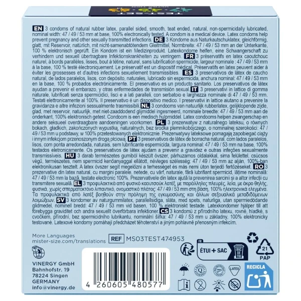 MISTER SIZE - CONFEZIONE CAMPIONE PRESERVATIVI MISURA 47-49-53 MM (3 UNITÀ)