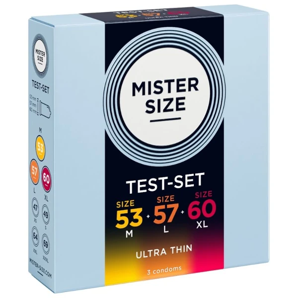 MISTER SIZE - CAMPIONE CONFEZIONE PRESERVATIVI MISURA 53-57-60 MM (3 UNITÀ)