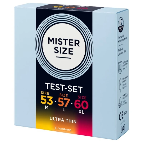 MISTER SIZE - CAMPIONE CONFEZIONE PRESERVATIVI MISURA 53-57-60 MM (3 UNITÀ)
