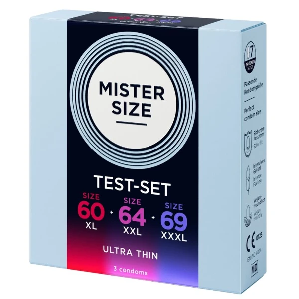 MISTER SIZE - CAMPIONE CONFEZIONE PRESERVATIVI MISURA 60-64-69 MM (3 UNITÀ)
