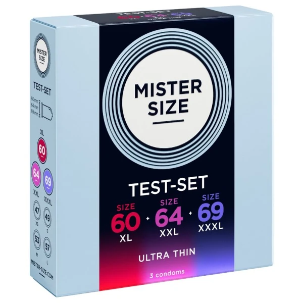 MISTER SIZE - CAMPIONE CONFEZIONE PRESERVATIVI MISURA 60-64-69 MM (3 UNITÀ)