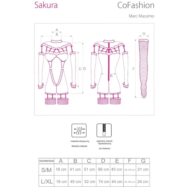 LIVCO CORSETTI FASHION - SAKURA CF 90357 TUTA + GUANTI LUNGHI + CINTURA REGGICALZE NERA L/XL
