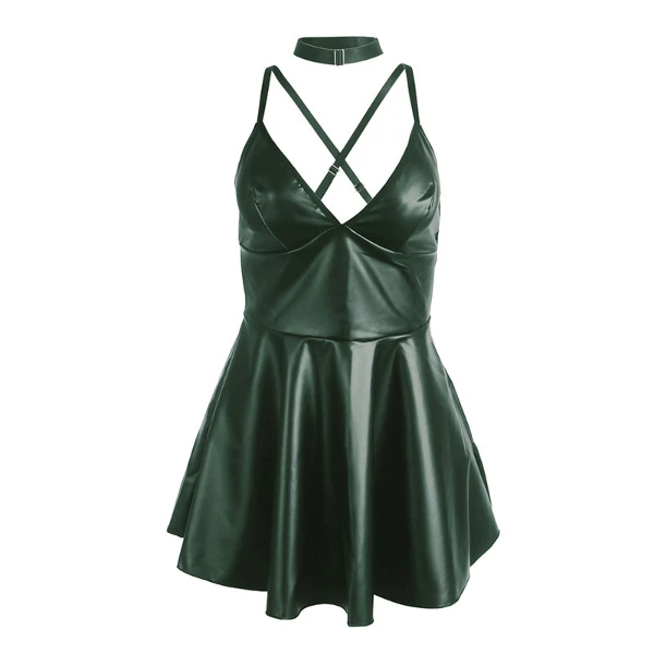 SUBBLIME - 955441 ABITO CON SPALLINE IN PELLE VERDE L/XL