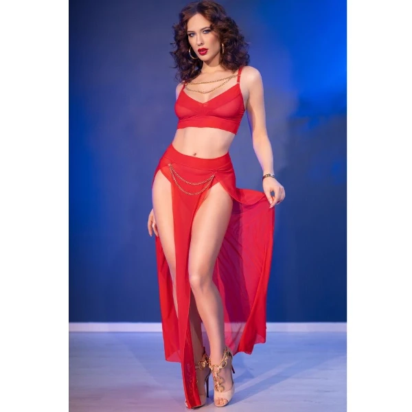 CHILIROSE - CR 4850 SET TOP E LEGGINGS ROSSI CON ACCESSORI DORATI S