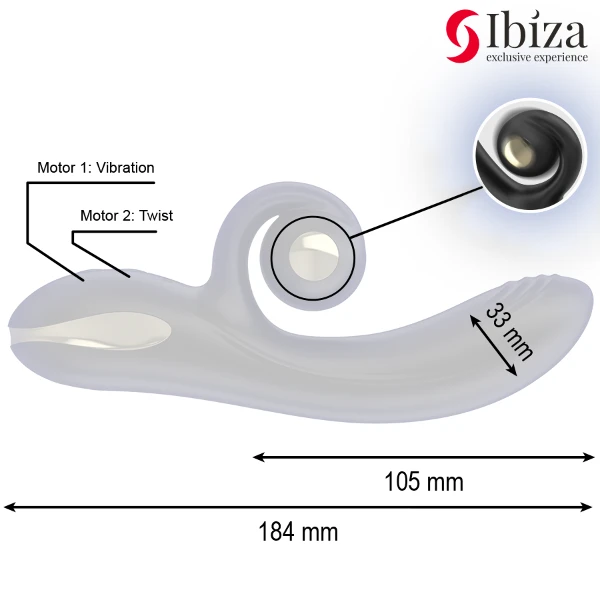 IBIZA - VIBRATORE TWISTER CON STIMOLATORE CURVA E VIBRO-ROTAZIONE
