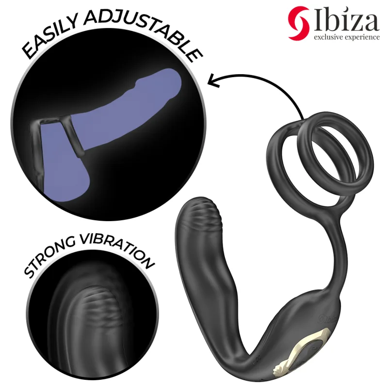 IBIZA - WIGGLE PLUG ANALE ROTANTE TELECOMANDATO CON VIBRAZIONE PERINEALE E ANELLI PER L'ESTENSIONE DEL PENE