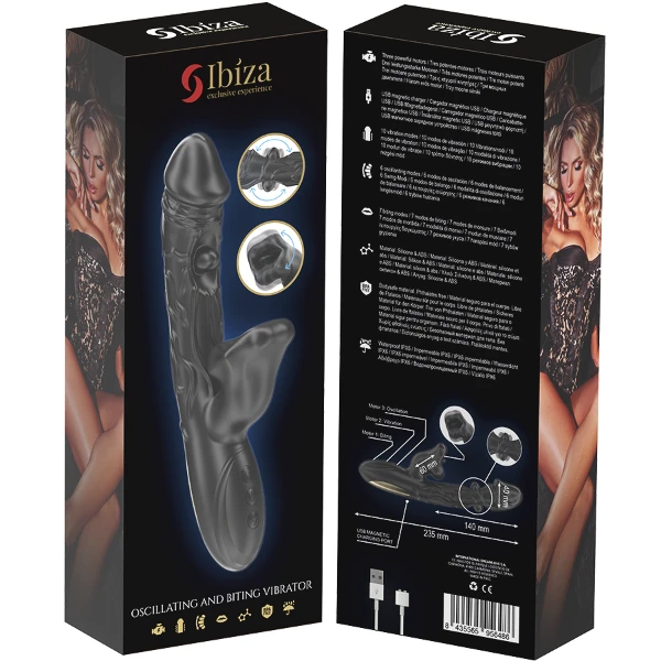 IBIZA - VIBRATORE E STIMOLATORE CLITORIDEO CON EFFETTO MORSO E ROTAZIONE