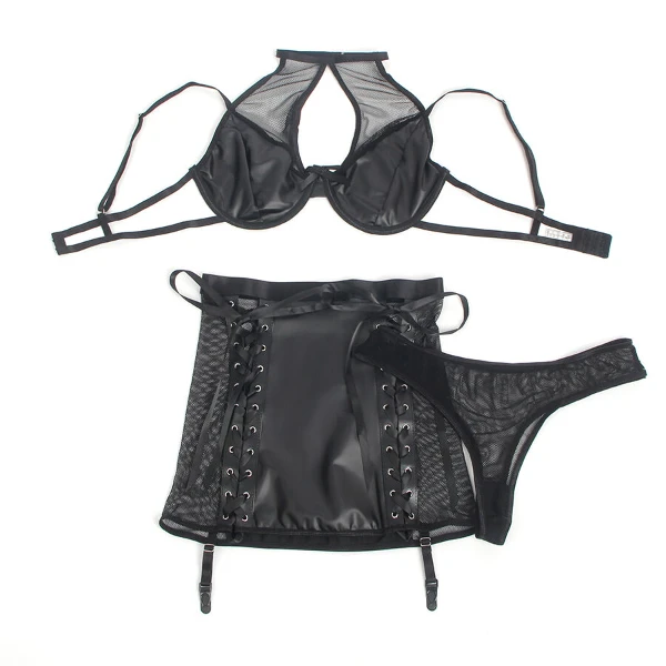 SUBBLIME - 957582 SET REGGISENO E GONNA IN PELLE NERO S/M
