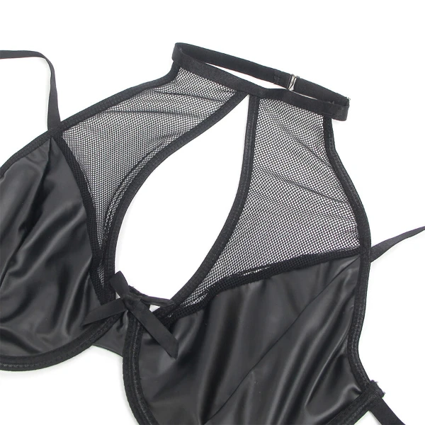 SUBBLIME - 957599 SET REGGISENO E GONNA IN PELLE NERO L/XL