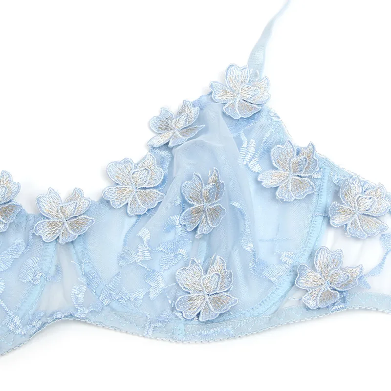SUBBLIME - 957629 CONJUNTO SUJETADOR Y PANTIES CON BORDADOS DE FLORES CELESTE S/M