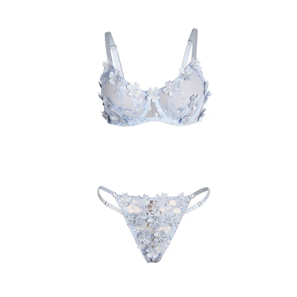 SUBBLIME - 957629 COMPLETO REGGISENO E SLIP RICAMATI A FIORI AZZURRO CIELO S/M