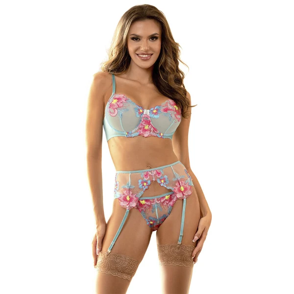 SUBBLIME - 957650 SET REGGISENO E CINTURA RICAMO FIORI ROSA L/XL