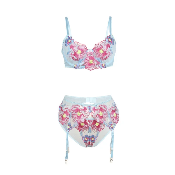 SUBBLIME - 957650 SET REGGISENO E CINTURA RICAMO FIORI ROSA L/XL