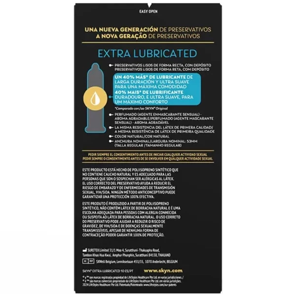 SKYN - PRESERVATIVO EXTRA LUBRICADO 10 UNIDADES