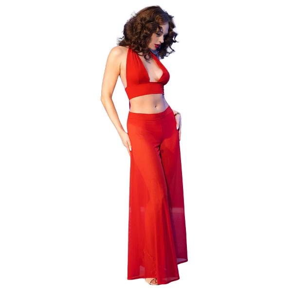 CHILIROSE - CR 4857 SET TOP E PANTALONI ROSSI TAGLIA L