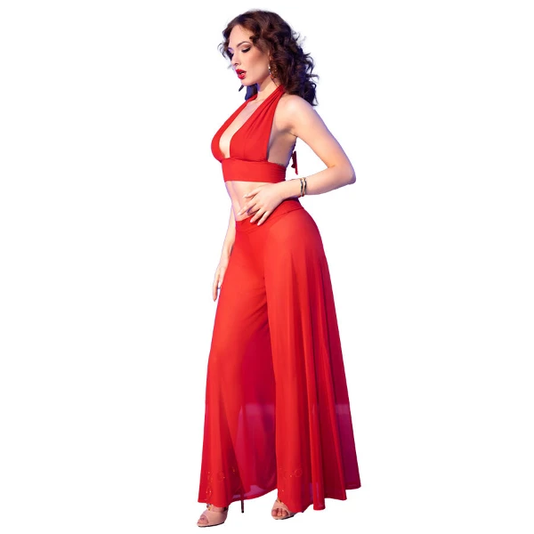 CHILIROSE - CR 4857 SET TOP E PANTALONI ROSSI TAGLIA L
