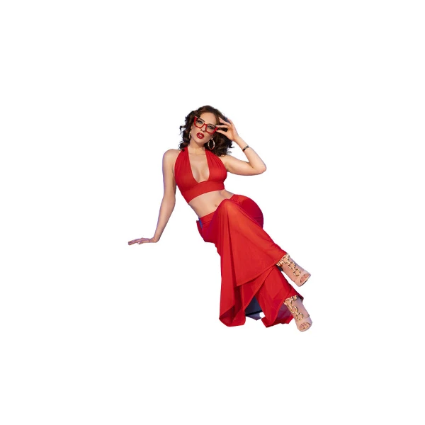 CHILIROSE - CR 4857 SET TOP E PANTALONI ROSSI TAGLIA XL