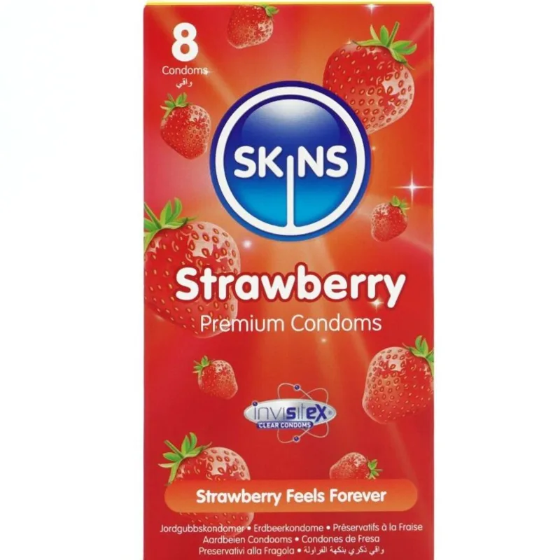 SKINS - PRESERVATIVI PREMIUM ALLA FRAGOLA CONFEZIONE DA 8