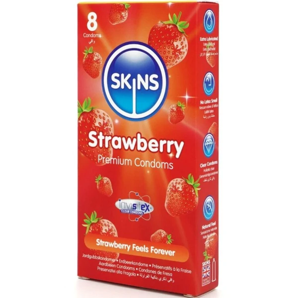 SKINS - PRESERVATIVI PREMIUM ALLA FRAGOLA CONFEZIONE DA 8